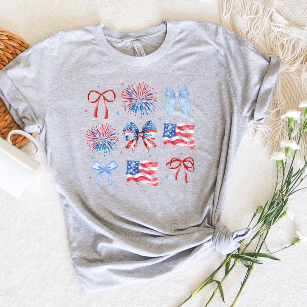Patriotic Graphic Croquette Tee with Fireworks and Flags - Picture 2 of 2